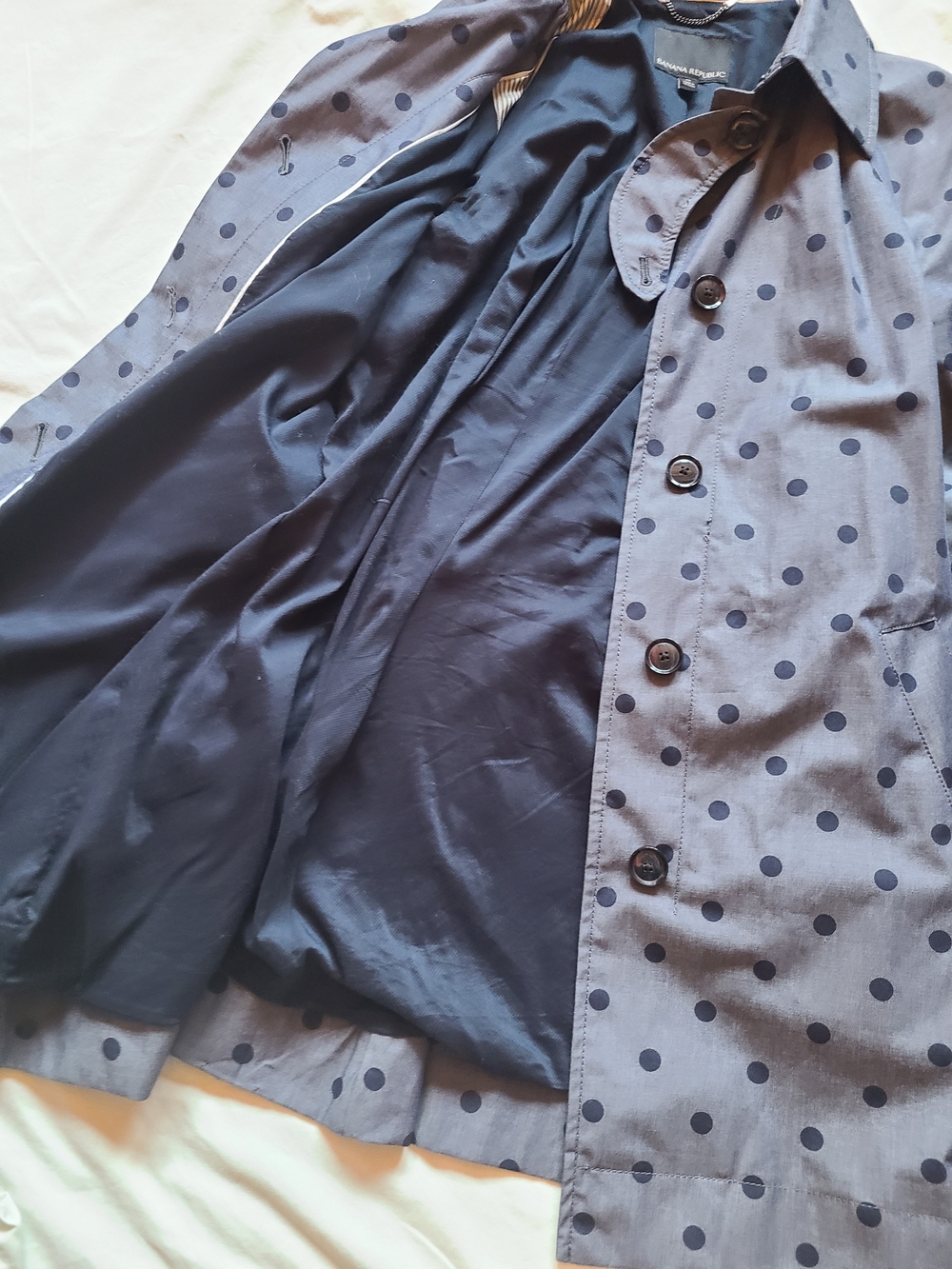 Banana Republic Chambray Polka Dot Trench Coat Belted Classic W/Twist Womens M - Picture 8 of 8